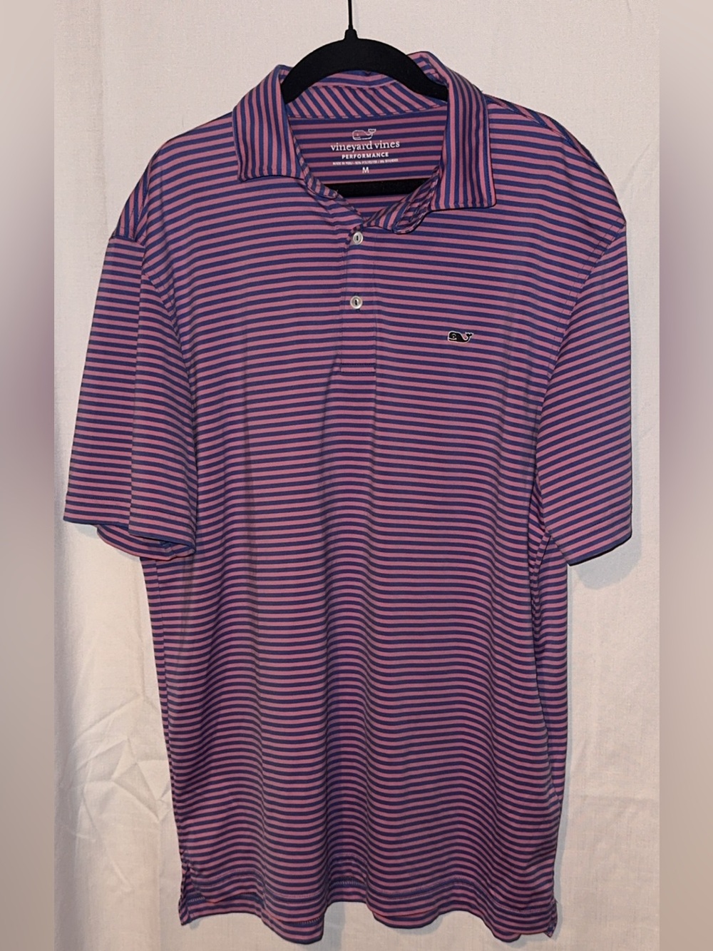 Vineyard Vines Men’s Pink/Blue Striped Performance Polo